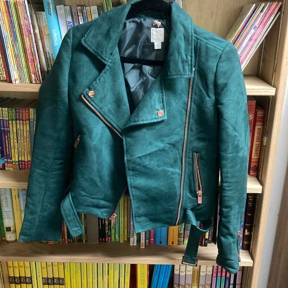 LC Lauren Conrad runway collection green velvet moto jacket - Picture 3 of 3